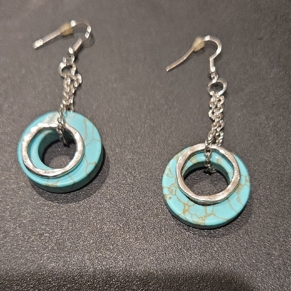 Turquoise and Silver Dangle Earrings - Picture 1 of 6